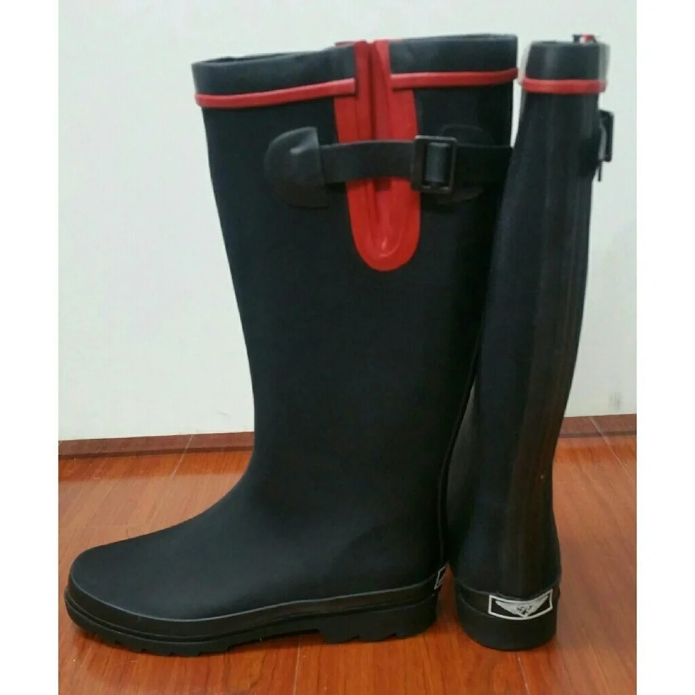 Women's Rainboots, Rubber Tall Matte Rain Boots, #RB-1907 Black Size 10